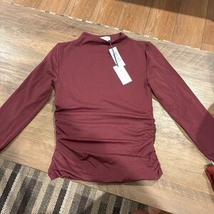Aritzia Rich Burgundy Ruched Mockneck Longslrrbe